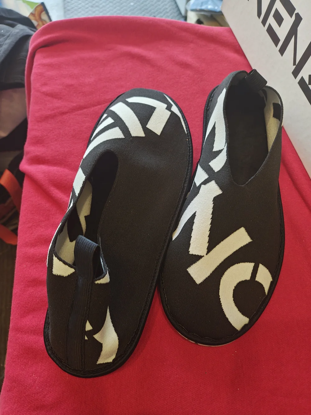 Kenzo Men’s Black and White Slip-On Sneakers 44
